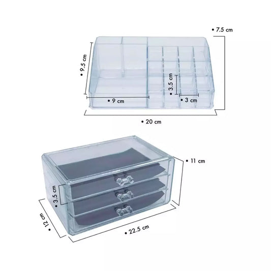 Organizador Acrílico 16 Espacios Básico + Cajonera 3 Espacios