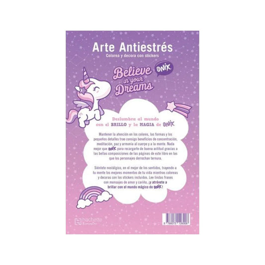Libro Para Colorear Arte Antiestrés Onix C/ Stickers Believe In Your Dreams