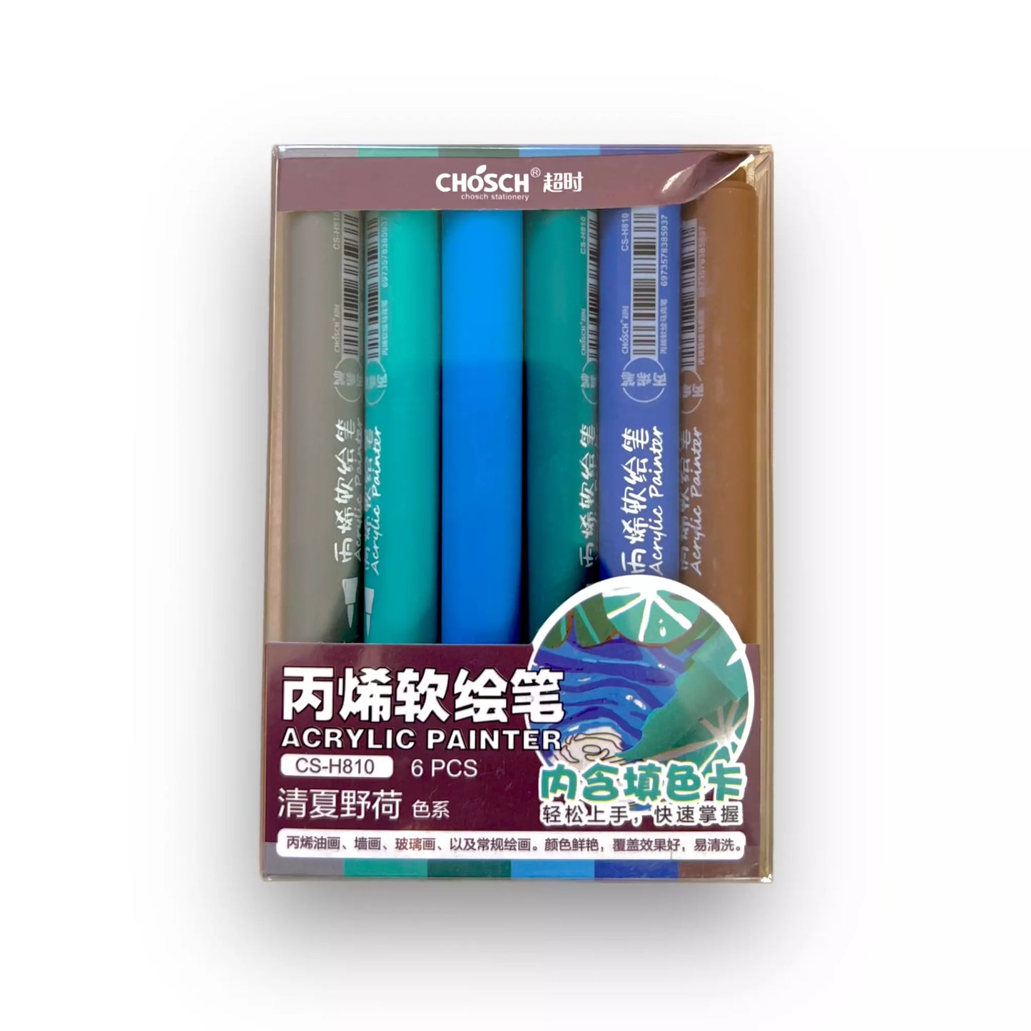 Plumones Chosch Acrílico Brush C/6 Piezas Gama Azul