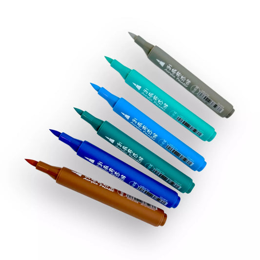 Plumones Chosch Acrílico Brush C/6 Piezas Gama Azul