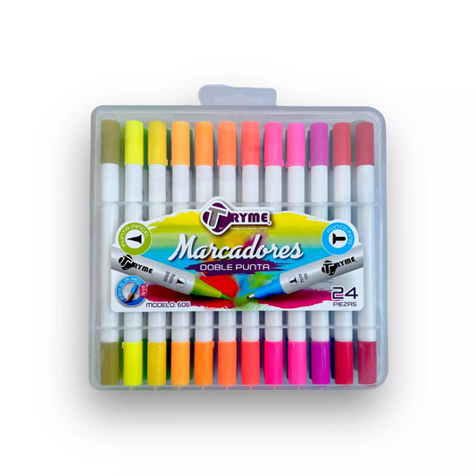 Plumones Tryme Doble punta C/24 Piezas