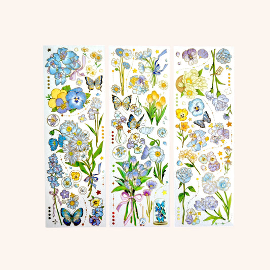 Stickers Dazzling Flowers C/3 Piezas - Flores Azules