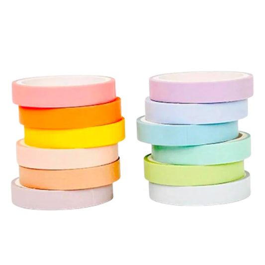 Washi Tape Arcoiris Pastel Caja con 12 Rollos Delgados