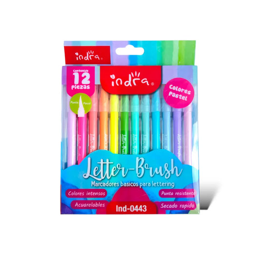 Plumones Indra Letter Brush Pastel C/12 Piezas