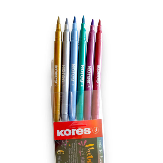 Plumones Kores  Brush Metálicos C/6 Piezas