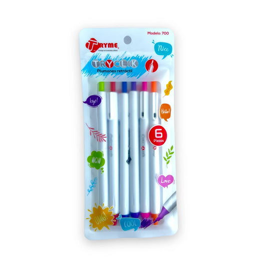 Plumones Tryme TryClick Gama Basicos C/6 Piezas
