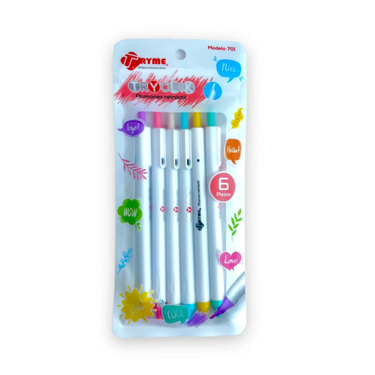 Plumones Tryme TryClick Gama Pop C/6 Piezas