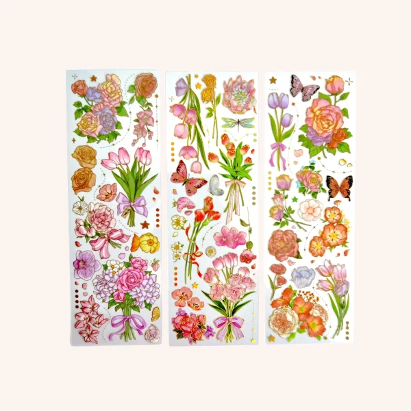 Stickers Dazzling Flowers C:3 Piezas - Flores Rosas
